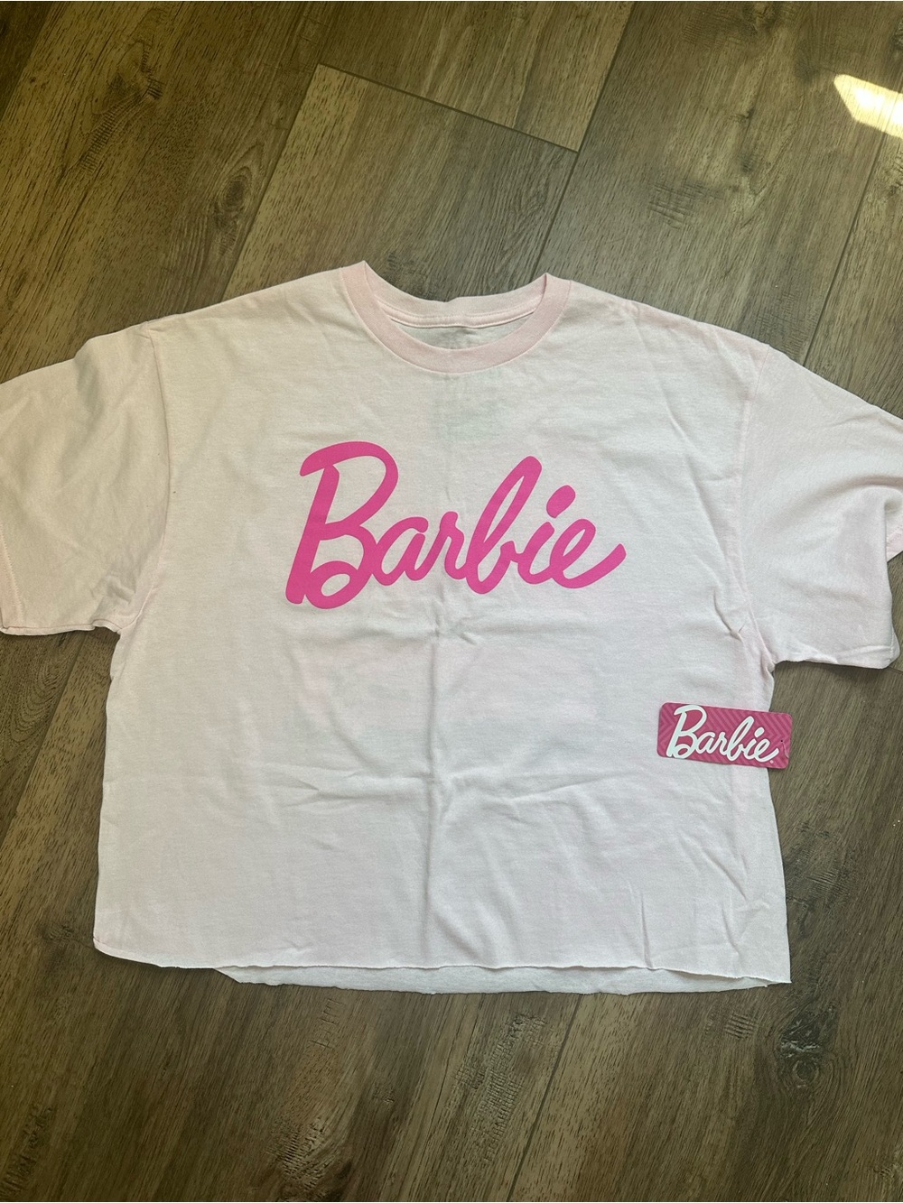 NWT! Barbie Tee, Women's Graphic, Cropped, Raw Hem, Workout,‎ Athleisure, M